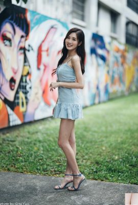 (أرجل جميلة إضافية) طراز Zhang Yun ذو الأرجل الطويلة في التنورة الزرقاء القصيرة ، والكعب العالي ، والأرجل الجميلة (53p)